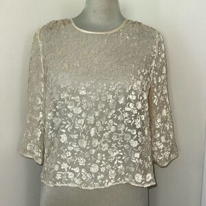 Escada ivory silk floral blouse 36